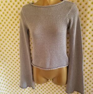 Gray Cotton Bell Sleeves Sweater Top